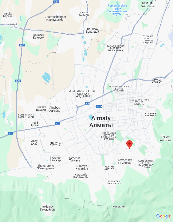 map of Almaty with sensor location indicated